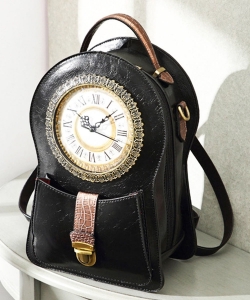 Clock Shaped PU Leather Backpack C005 BLACK/